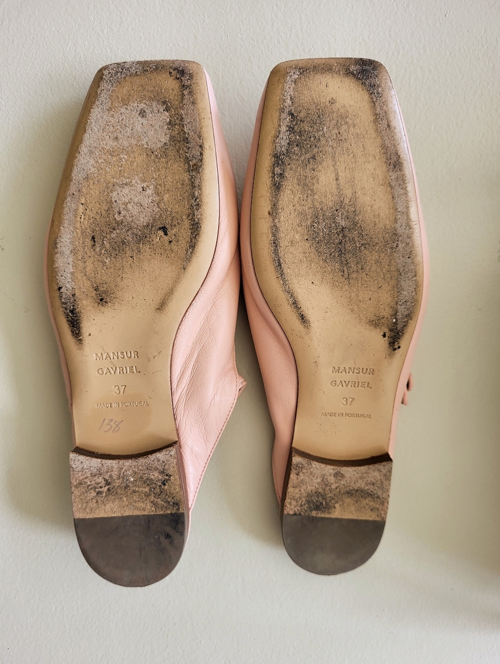 Mansur Gavriel Blush Pink Leather Mary Jane Ballerina Square Toe Mules - Picture 7 of 8
